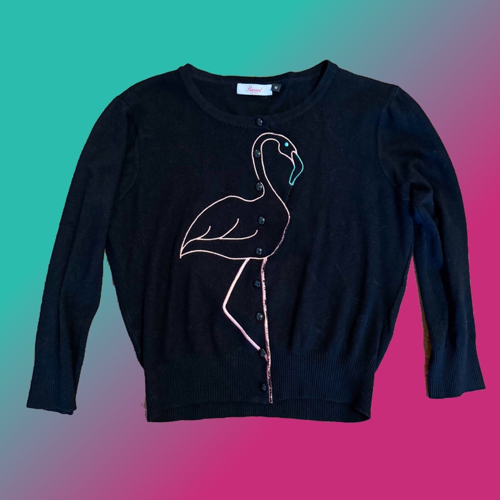 Banned Apparel Black Cardigan with Flamingo Design